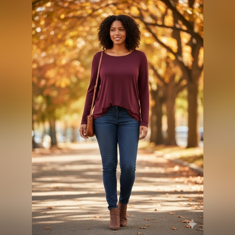 Nine West Essential Long Sleeve Crewneck ShirtColor: Maddie Plum  LARGE (EUC)